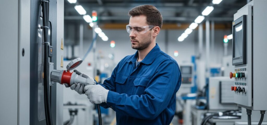 Workers using power outlets