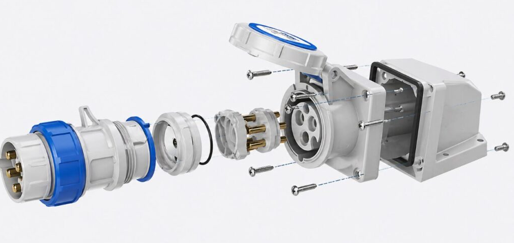 Heavy-duty industrial plug and socket connectors designed for high-current industrial applications