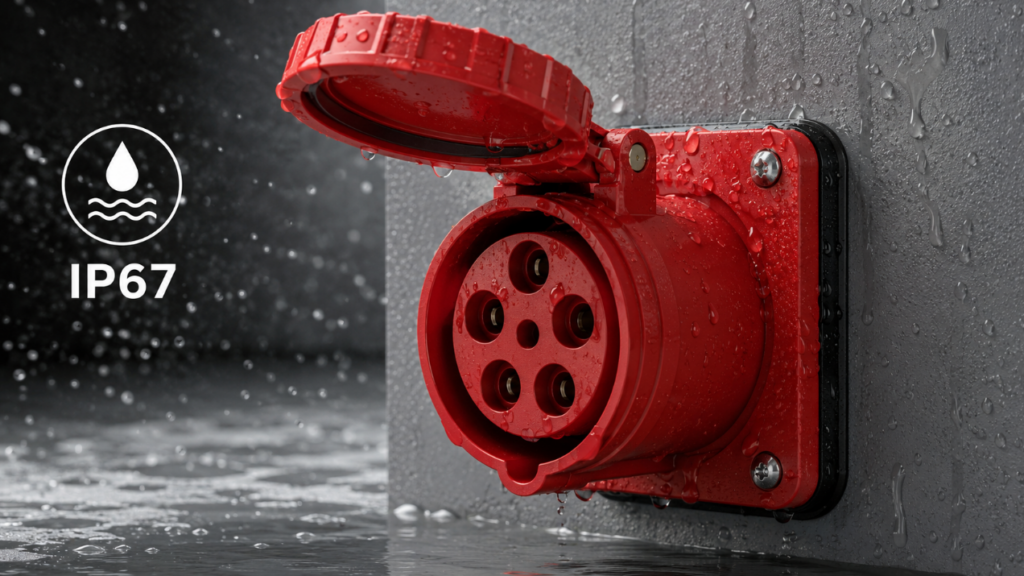 An industrial socket with an IP67 rating.