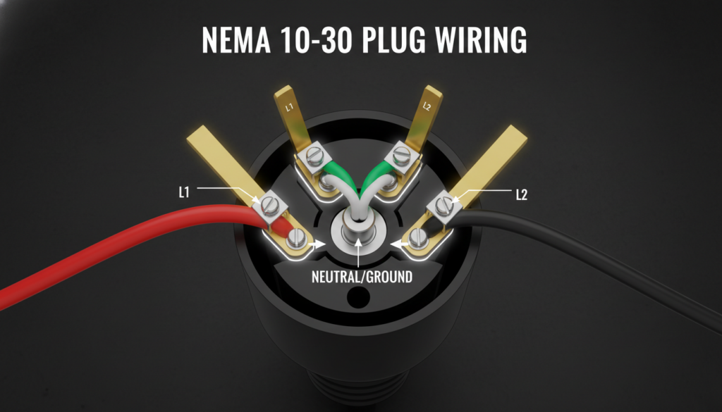 NEMA 10-30 or 10-50 plug wiring diagram