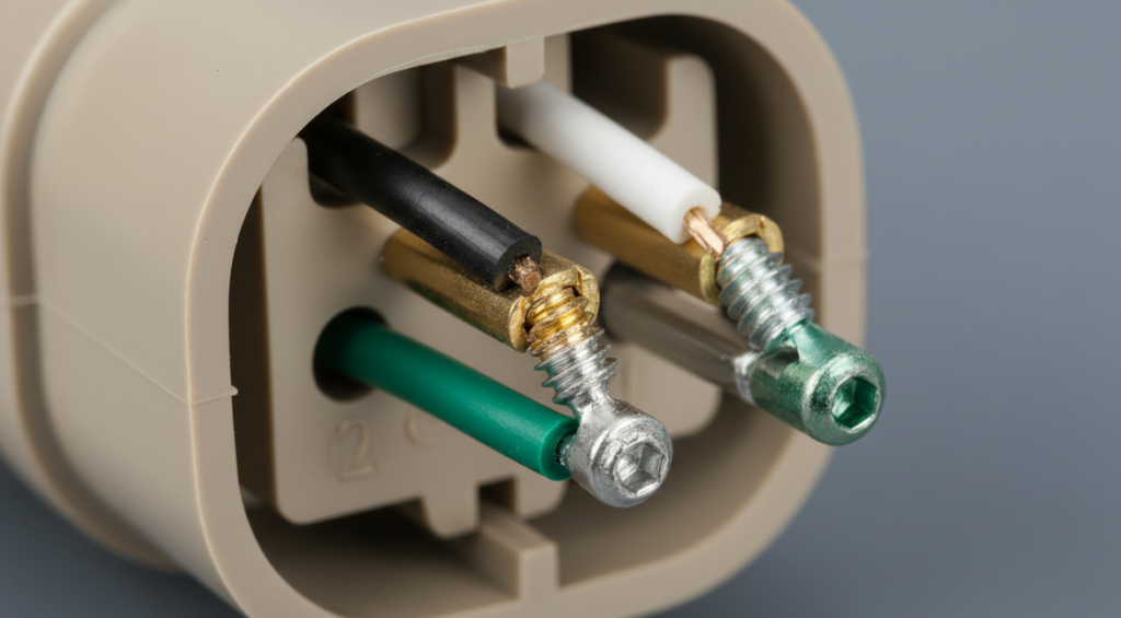 HD 110V three hole plug real internal macro photo