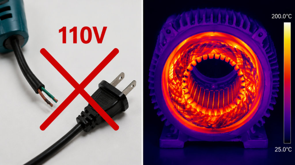 A thermal image of a motor stator reddened by high temperature.