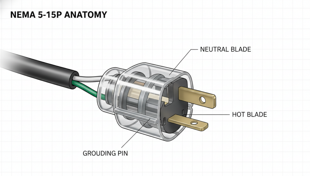 anatomical diagram of a NEMA 5-15P plug